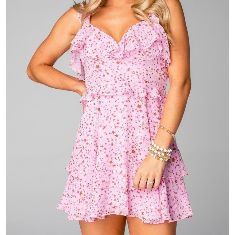 Pink gold star dress WORN ONCE